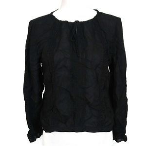 J. Jill Black Embroidered Long Sleeve Blouse S/P